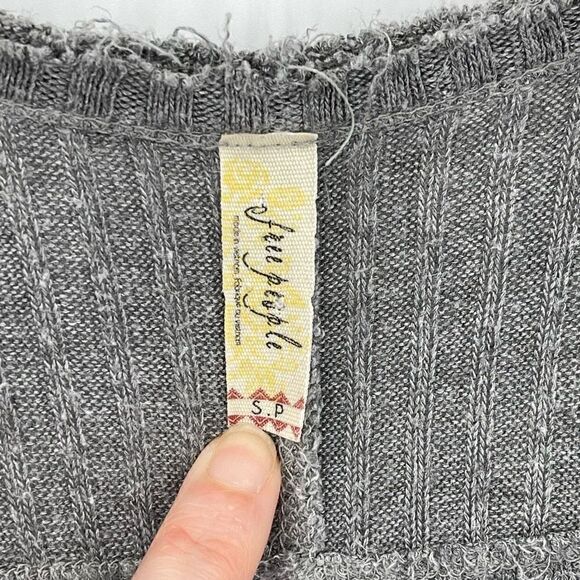 Free People Sunset Park Tunic Drippy Thermal Gray Waffle Knit Distressed Small - Picture 7 of 8